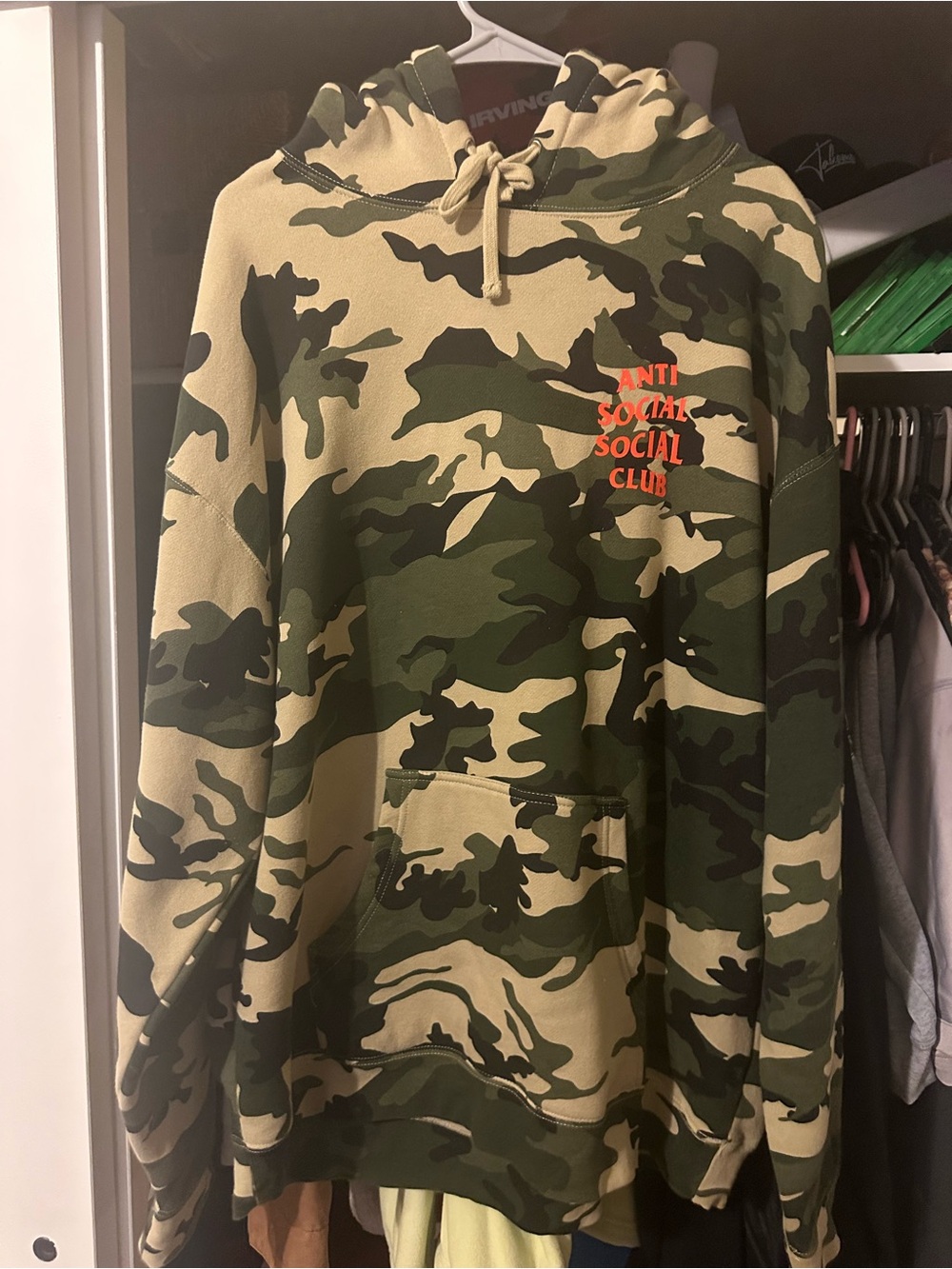 Anti Social Social Club Camouflage Hoodie with Orange Chest Logo
